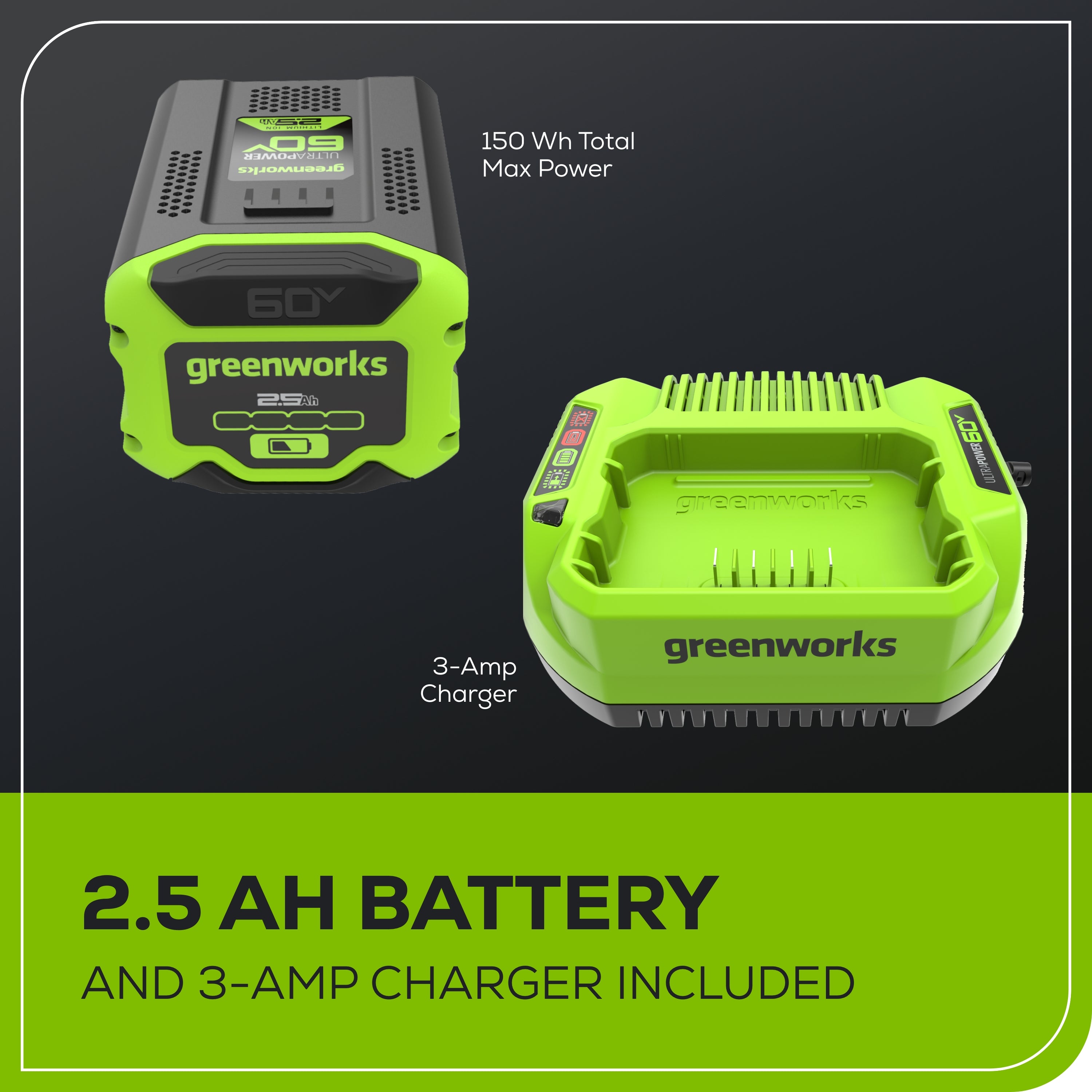 60V 16" Cordless Battery String Trimmer w/ 2.5Ah Battery and 3A Charger
