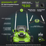 OPEN BOX 60V 21" Cordless Battery Dual Blade Self-Propelled Mower, (1) 8Ah battery and 6A Charger, LM2146S