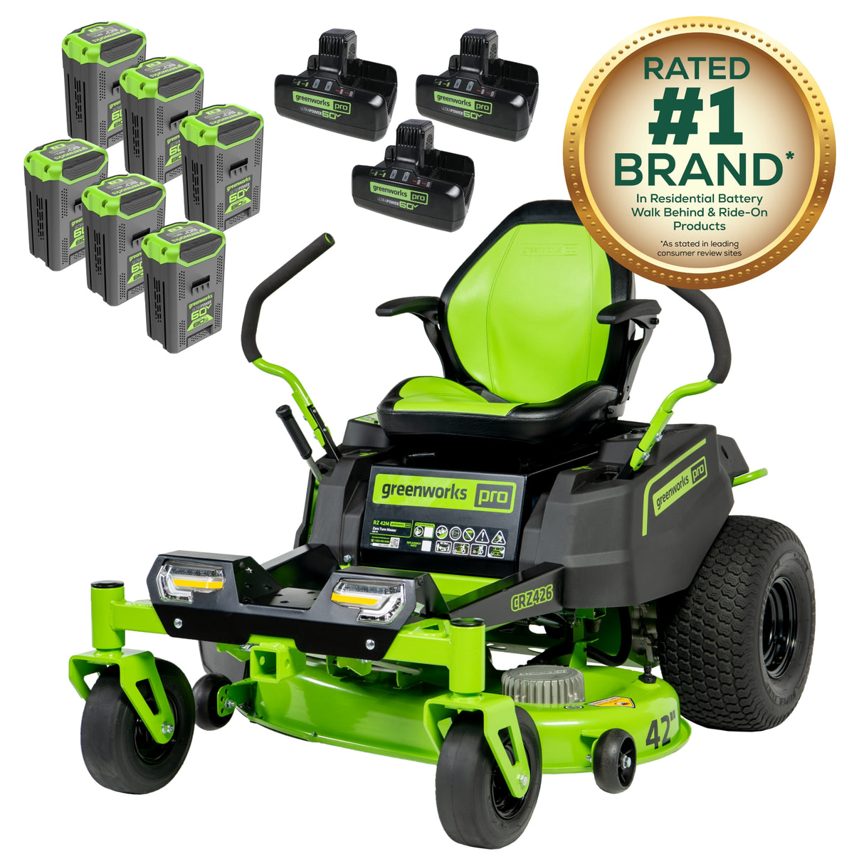 RENEWED 60V 42" Electric CrossoverZ Zero Turn Mower with (6) 8 Ah Batteries and (3) Dual-Port Turbo Chargers, CRZ4261