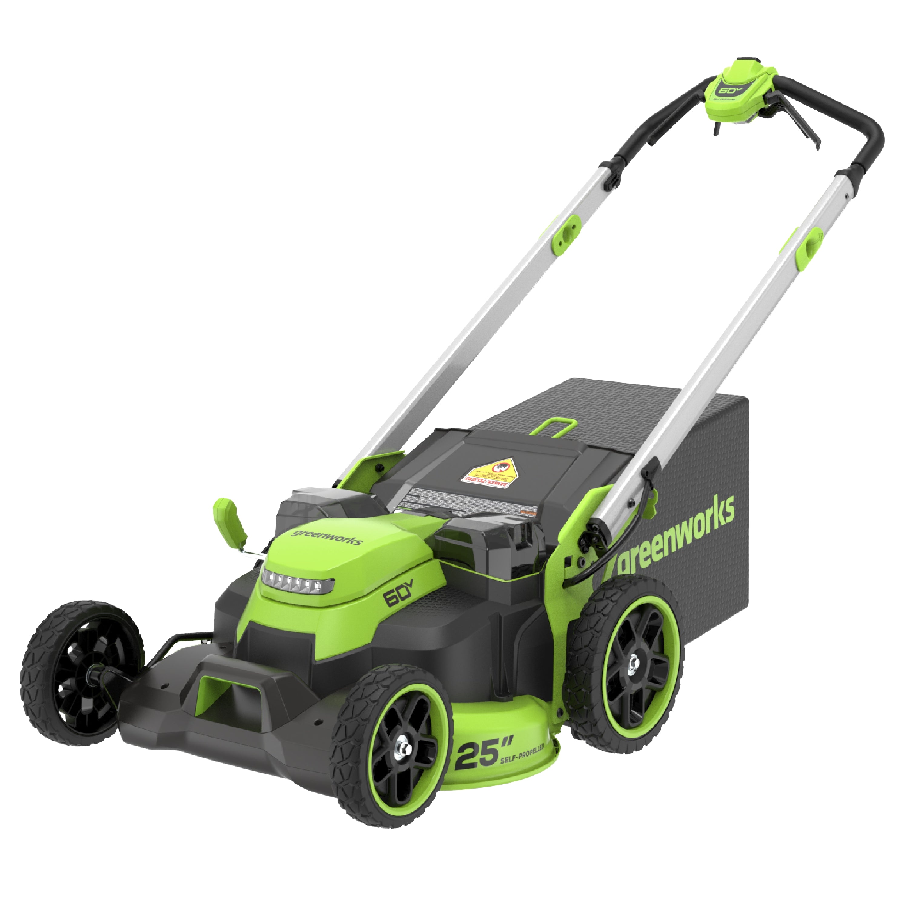 60V 25" Dual Blade Self-Propelled Mower 5-pc Combo Kit, (3) 4.0 Ah Batteries, (1) Single Port Chargers and (1) Dual-Port Charger