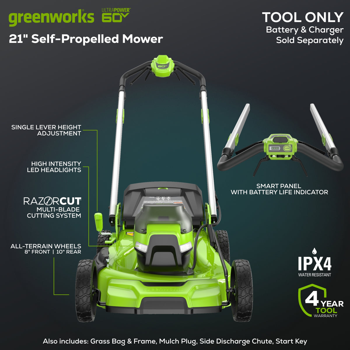 OPEN BOX 60V 21" Cordless Battery Dual Blade Self-Propelled Mower, (1) 8Ah battery and 6A Charger, LM2146S