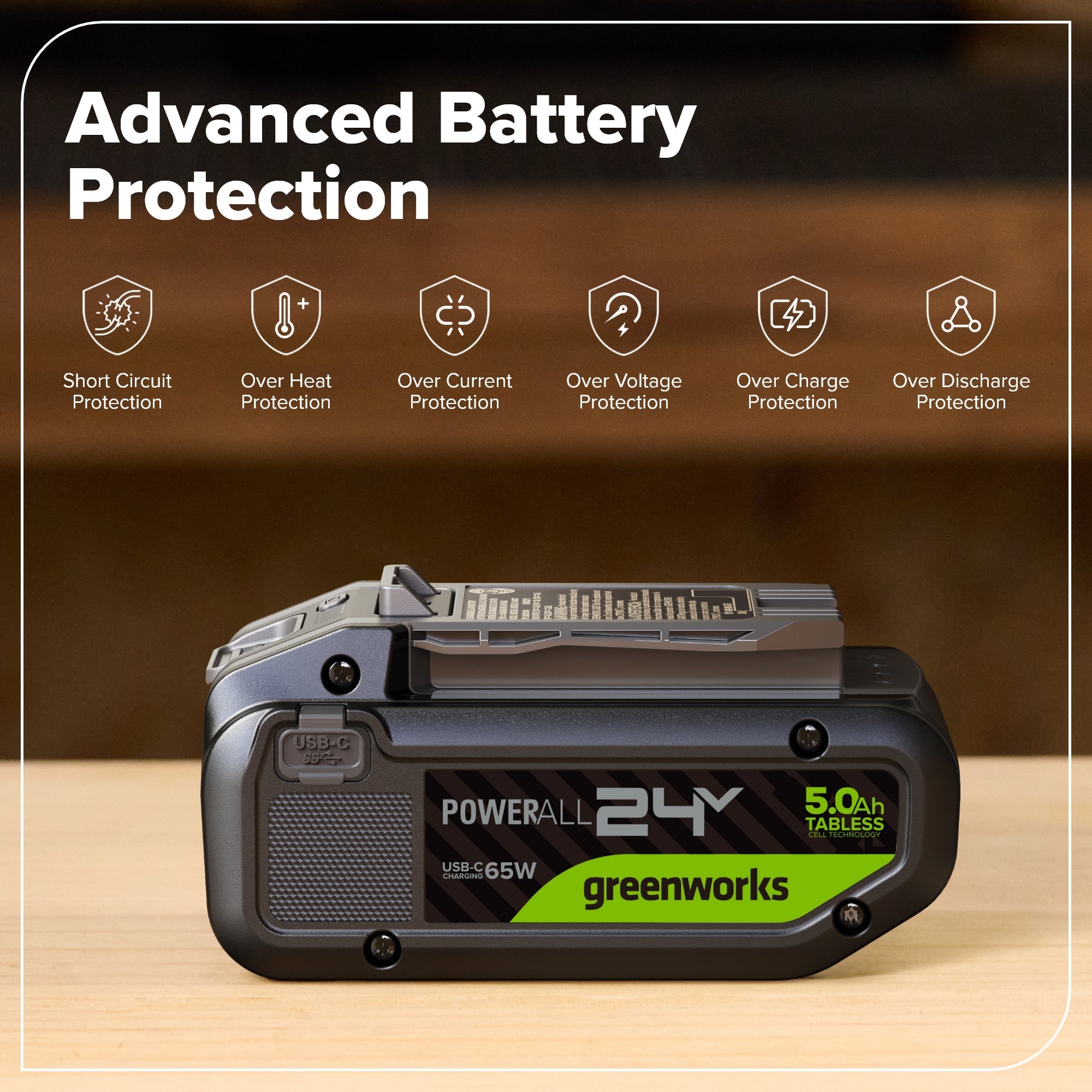 24V 5.0 Ah Tabless Battery with Bi-Directional USB-C Port