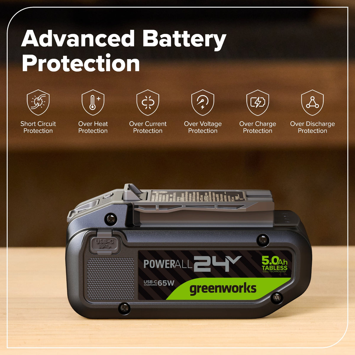 24V 5.0 Ah Tabless Battery with Bi-Directional USB-C Port