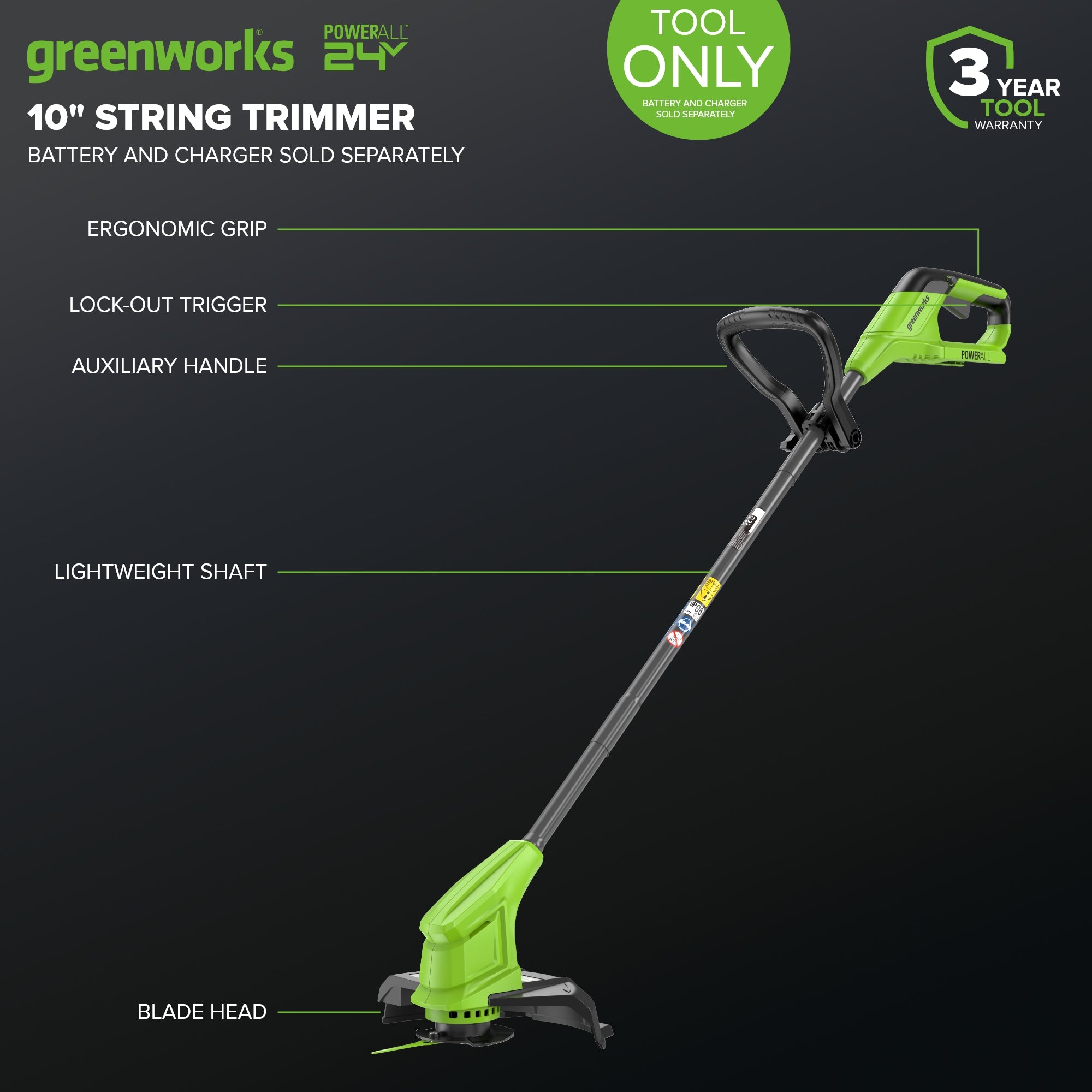 24V 10" Cordless String Trimmer (Tool Only): (20) Blades