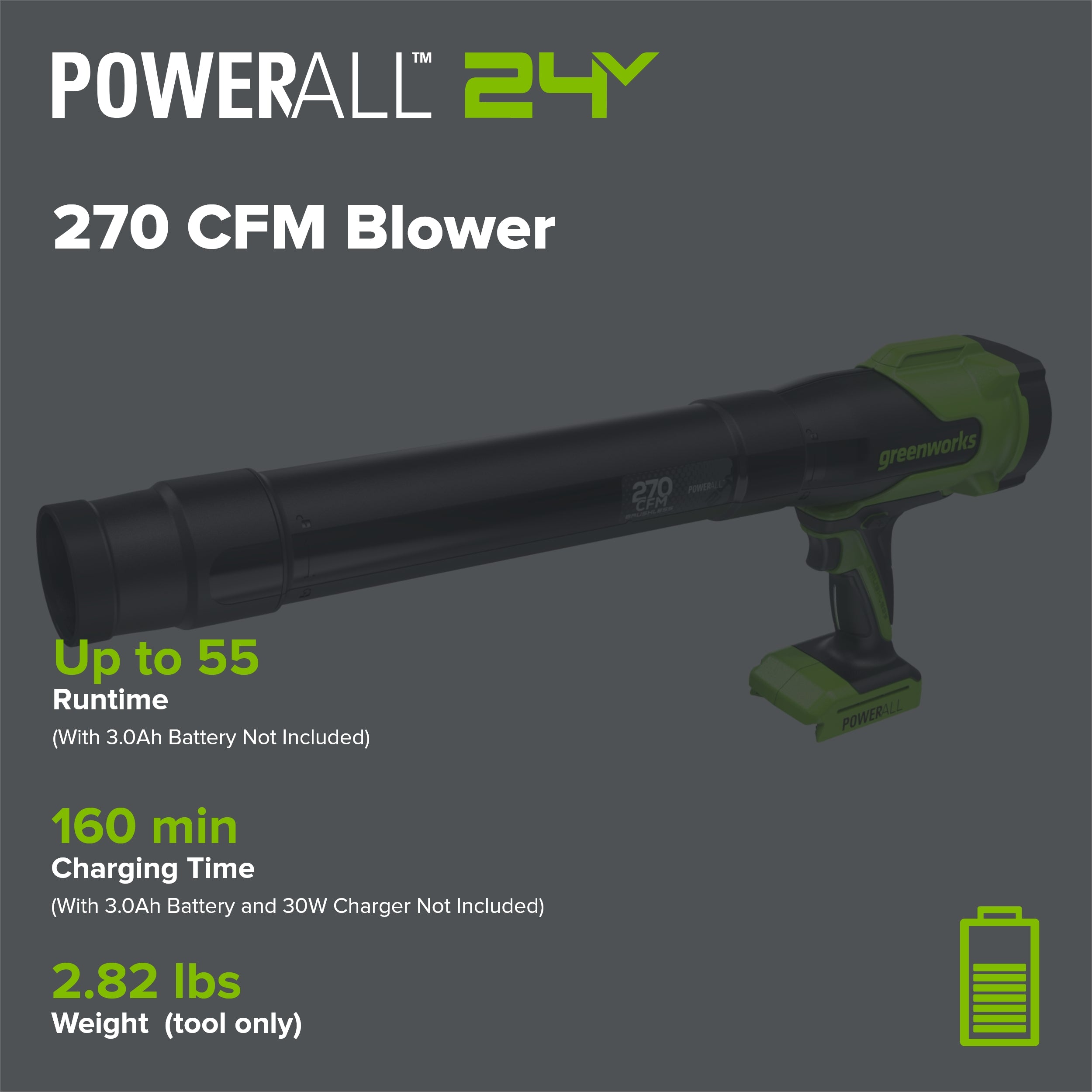 24V 270 CFM Cordless Battery Brushless Blower (Tool Only)