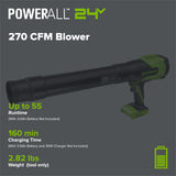 24V 270 CFM Cordless Battery Brushless Blower (Tool Only)