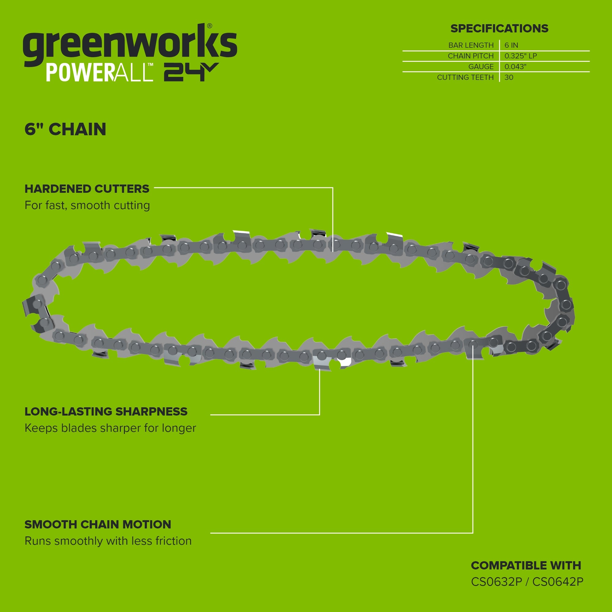 6" Chainsaw Chain, 0.3" Pitch, .043" Chain Gauge and 32 DL