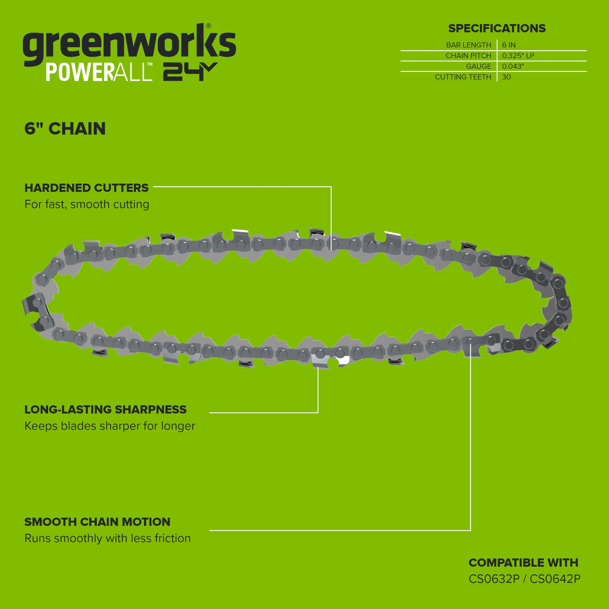 6" Chainsaw Chain, 0.3" Pitch, .043" Chain Gauge and 32 DL