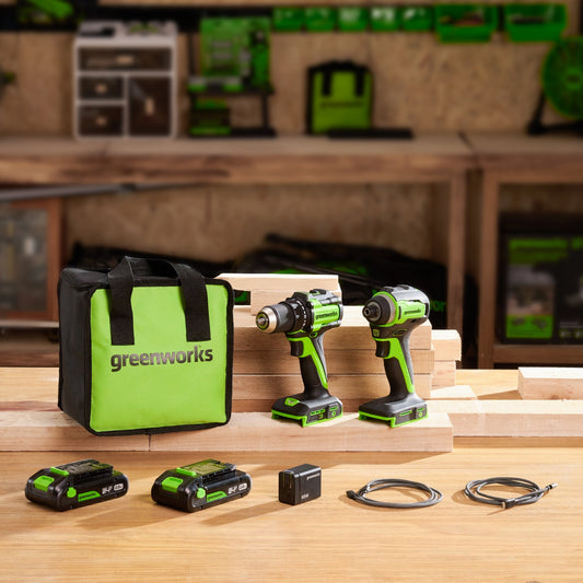 24V Cordless Battery 400 in-lbs Drill / Driver and 1950 in-lbs Impact Driver, Two(2) 2.0 Ah USB-C Batteries and 65W USB-C Fast Charger