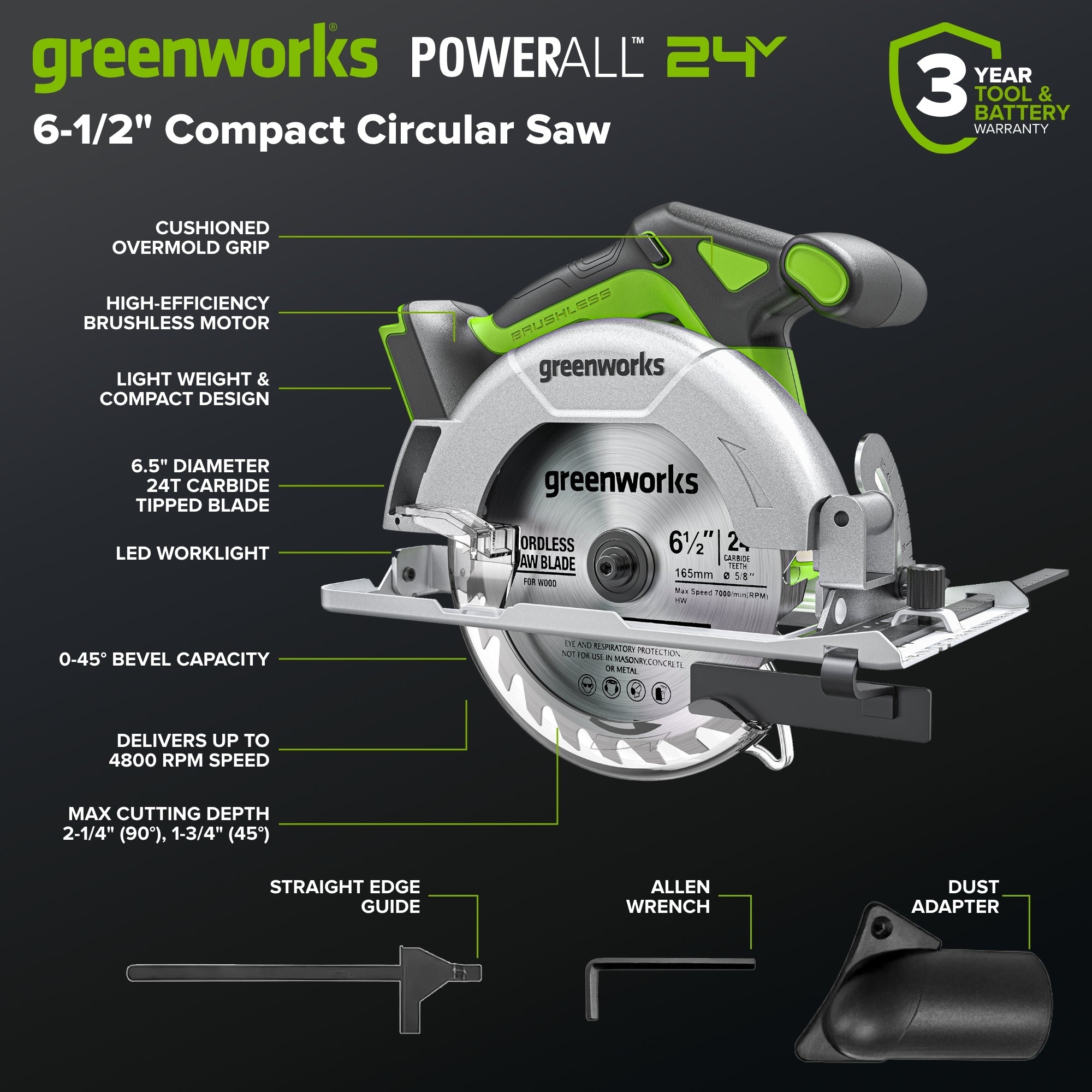 24V Brushless 1/2" 400 in/lbs Drill / Driver and 6.5" Circular Saw Combo Kit w/ (2) 2.0Ah USB-C Batteries and 65W USB-C Fast Charger