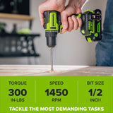 24V Cordless 280 in-lbs Drill/Driver Power Tool 4PC Combo Kit: (2) 2.0 Ah USB-C Batteries, 30W USB-C Charger Block, and 3' 100W USB-C Cable