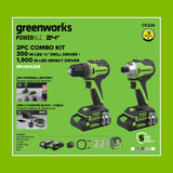 24V PowerAll 3/8" Drill and Impact Driver Combo Kit with (2) 2.0 Ah USB-C Batteries, 30W USB-C Charger Block, and 3' 100W USB-C Cable