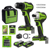 24V PowerAll 3/8" 300 in-lbs Drill and 1/4" 1900 in-lbs Brushless Impact Driver Combo Kit: (2) 2.0 Ah USB-C Batteries, (1) 30W USB-C Charger, (1) 3' 100W USB-C Cable and 33-piece Accessory Set