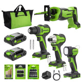 24V Cordless 280 in-lbs Drill/Driver 4PC Power Tool Combo Kit: (2) 2.0 Ah USB-C Batteries, (1) 30W USB-C Charger, (1) 3' 100W USB-C Cable and 34-Piece Accessory Sets
