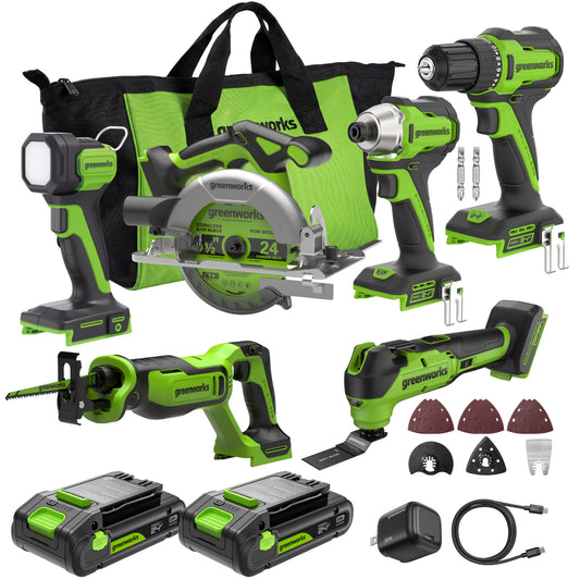 24V Cordless 280 in-lbs Drill/Driver Power Tool 6PC Combo Kit: (2) 2.0 Ah USB-C Batteries, 30W USB-C Charger Block, and 3' 100W USB-C Cable