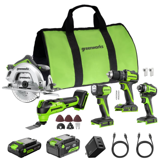 24V Cordless 400 in-lbs Drill/Driver Power Tool 5PC Combo Kit, (1) 4.0 Ah and (1) 2.0 Ah USB-C Batteries and Charger