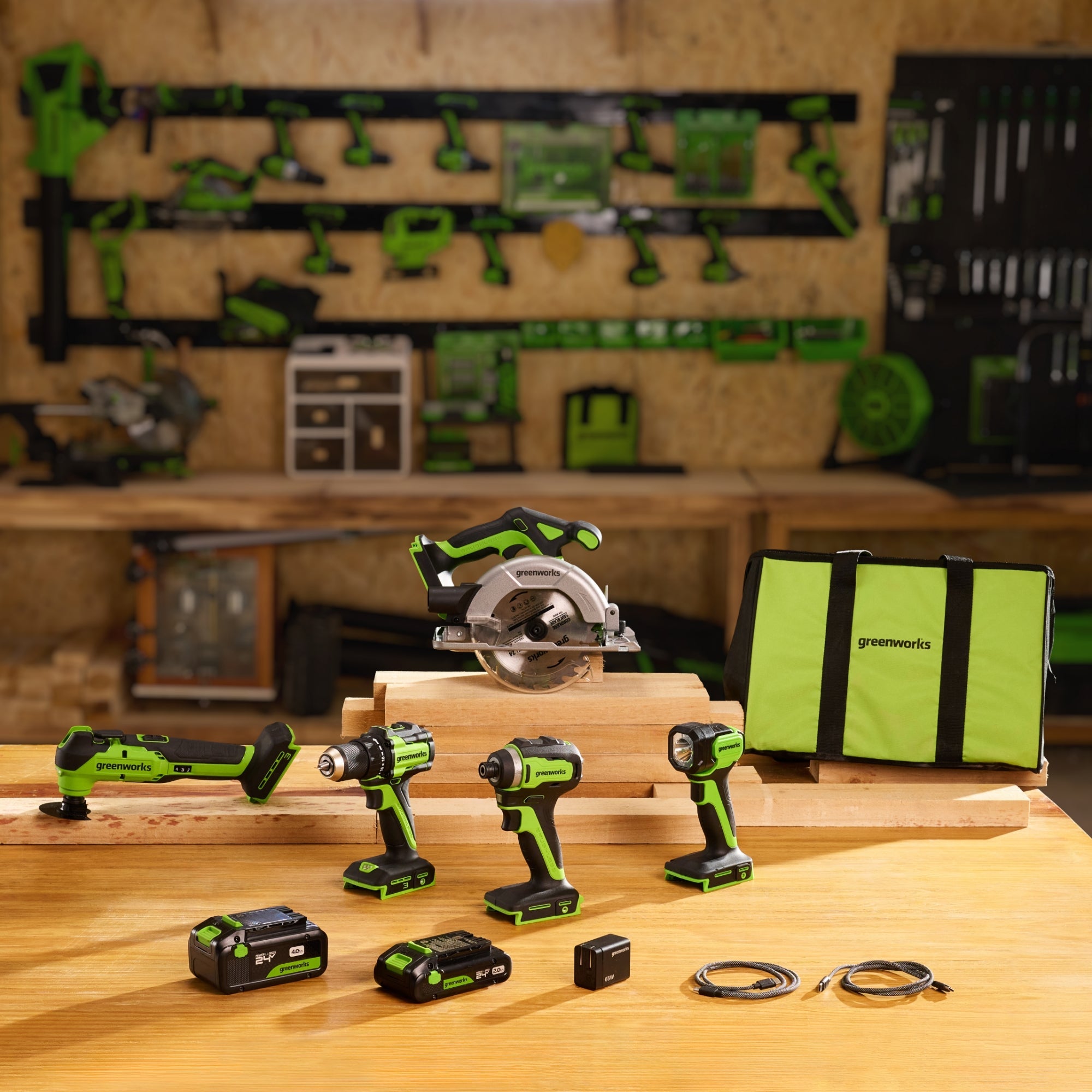 24V Cordless 400 in-lbs Drill/Driver Power Tool 5PC Combo Kit, (1) 4.0 Ah and (1) 2.0 Ah USB-C Batteries and Charger