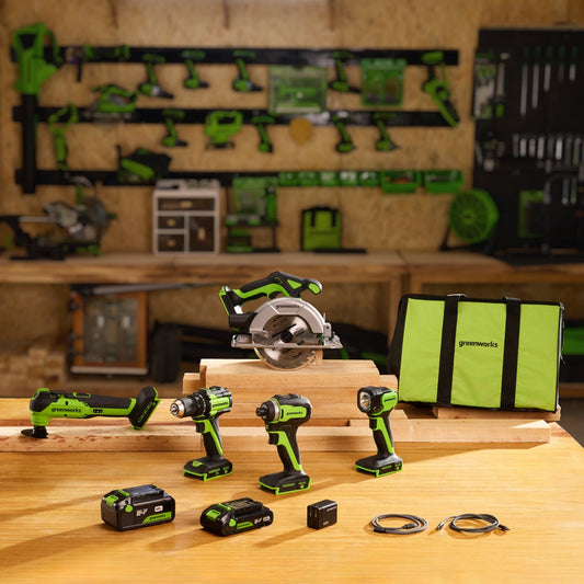 24V Cordless 400 in-lbs Drill/Driver Power Tool 5PC Combo Kit, (1) 4.0 Ah and (1) 2.0 Ah USB-C Batteries and Charger