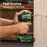 24V Cordless 400 in-lbs Drill/Driver Power Tool 6PC Combo Kit w/ (1) 4.0Ah & (1) 2.0Ah USB-C Batteries and Charger