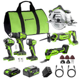24V Cordless 400 in-lbs Drill/Driver Power Tool 6PC Combo Kit w/ (1) 4.0Ah & (1) 2.0Ah USB-C Batteries and Charger