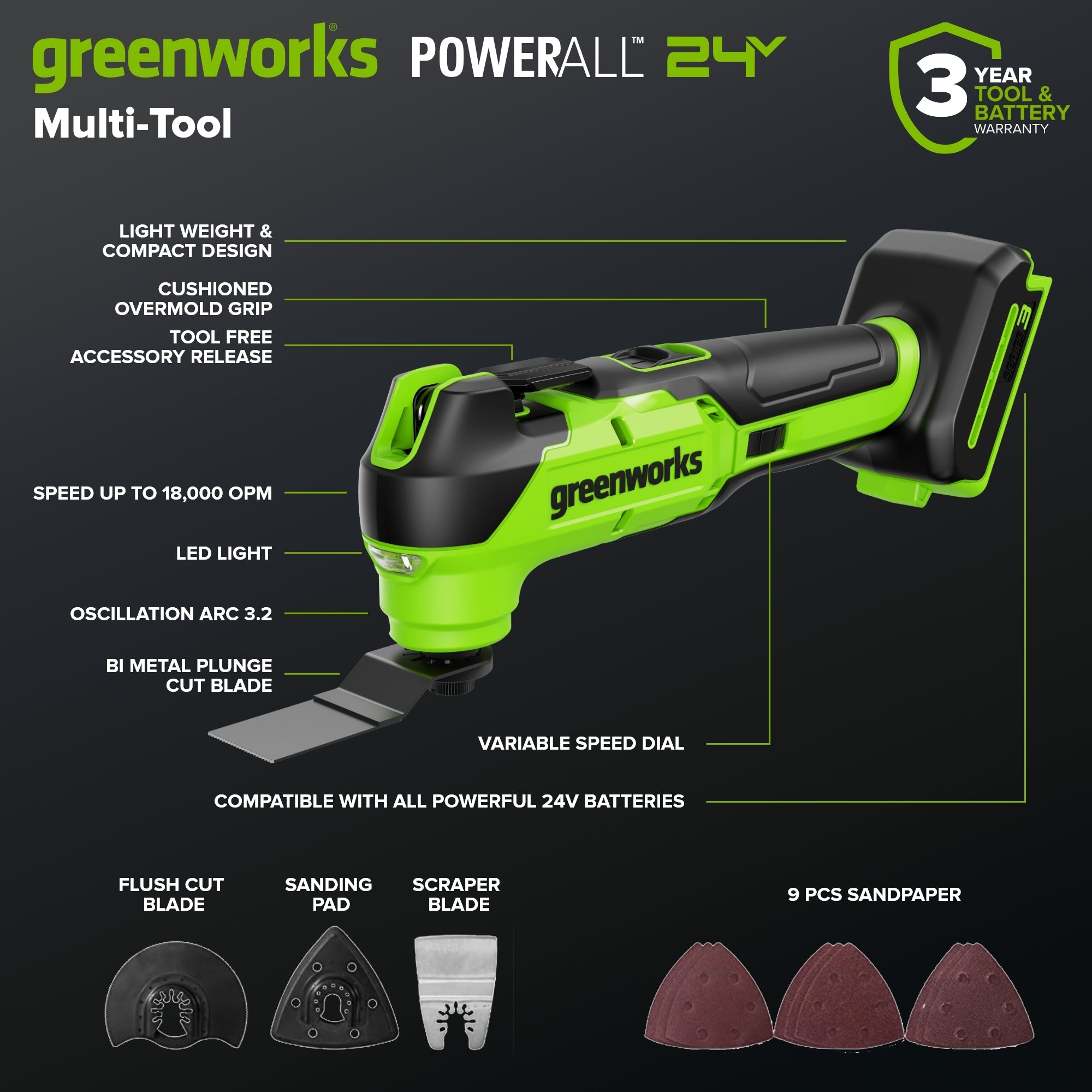 24V Cordless 400 in-lbs Drill/Driver Power Tool 6PC Combo Kit w/ (1) 4.0Ah & (1) 2.0Ah USB-C Batteries and Charger