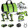 24V Brushless Power Tool 6PC Combo Kit: (2) 2.0 Ah USB-C Batteries and 30W Charger