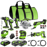 24V Cordless 400 in-lbs Drill/Driver Power Tool 8PC Combo Kit w/ (2) 4.0 Ah and (1) 2.0 Ah USB-C Batteries and Charger