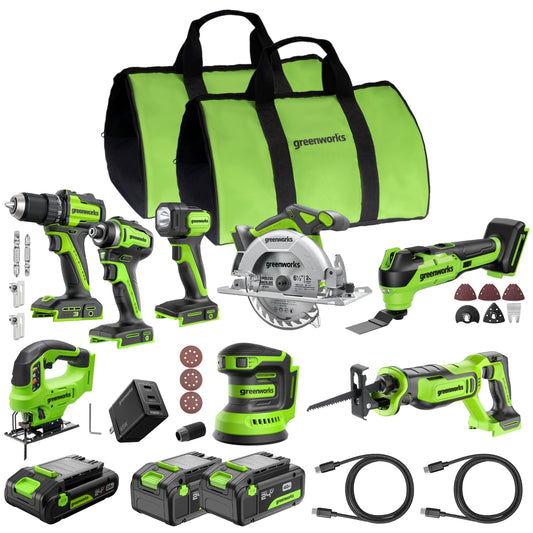 24V Cordless 400 in-lbs Drill/Driver Power Tool 8PC Combo Kit w/ (2) 4.0 Ah and (1) 2.0 Ah USB-C Batteries and Charger
