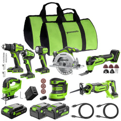 24V Cordless 400 in-lbs Drill/Driver Power Tool 8PC Combo Kit w/ (2) 4.0 Ah and (1) 2.0 Ah USB-C Batteries and Charger