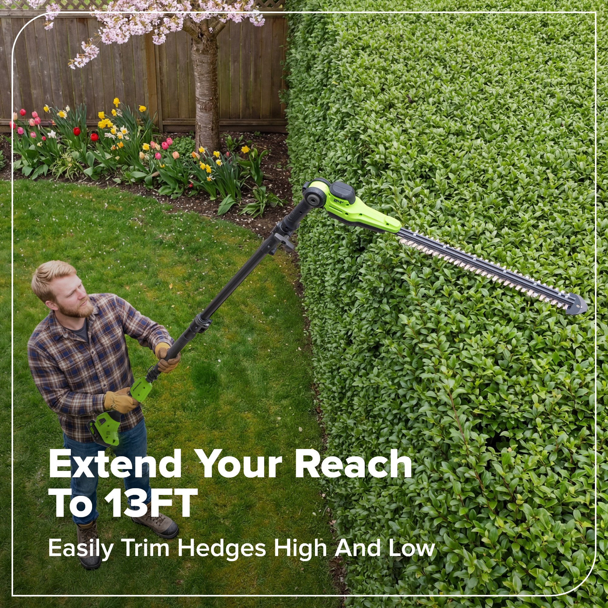 24V Brushless 8" Telescoping Pole Saw & 20" Pole Hedge Combo Kit: (1) 3.0 Ah Type-C Battery & 65W Charger with 3.3-Ft. Cable