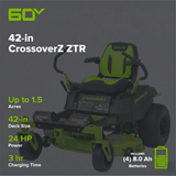 60V 42" Electric CrossoverZ Zero Turn Mower: (4) 8 Ah Batteries and 600W Wall Charger, CRZ4262