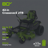 80V 42" Cordless Battery CrossoverZ Zero Turn Lawn Mower, (6) 6Ah Batteries and 600W Wall Charger, CRZ4282
