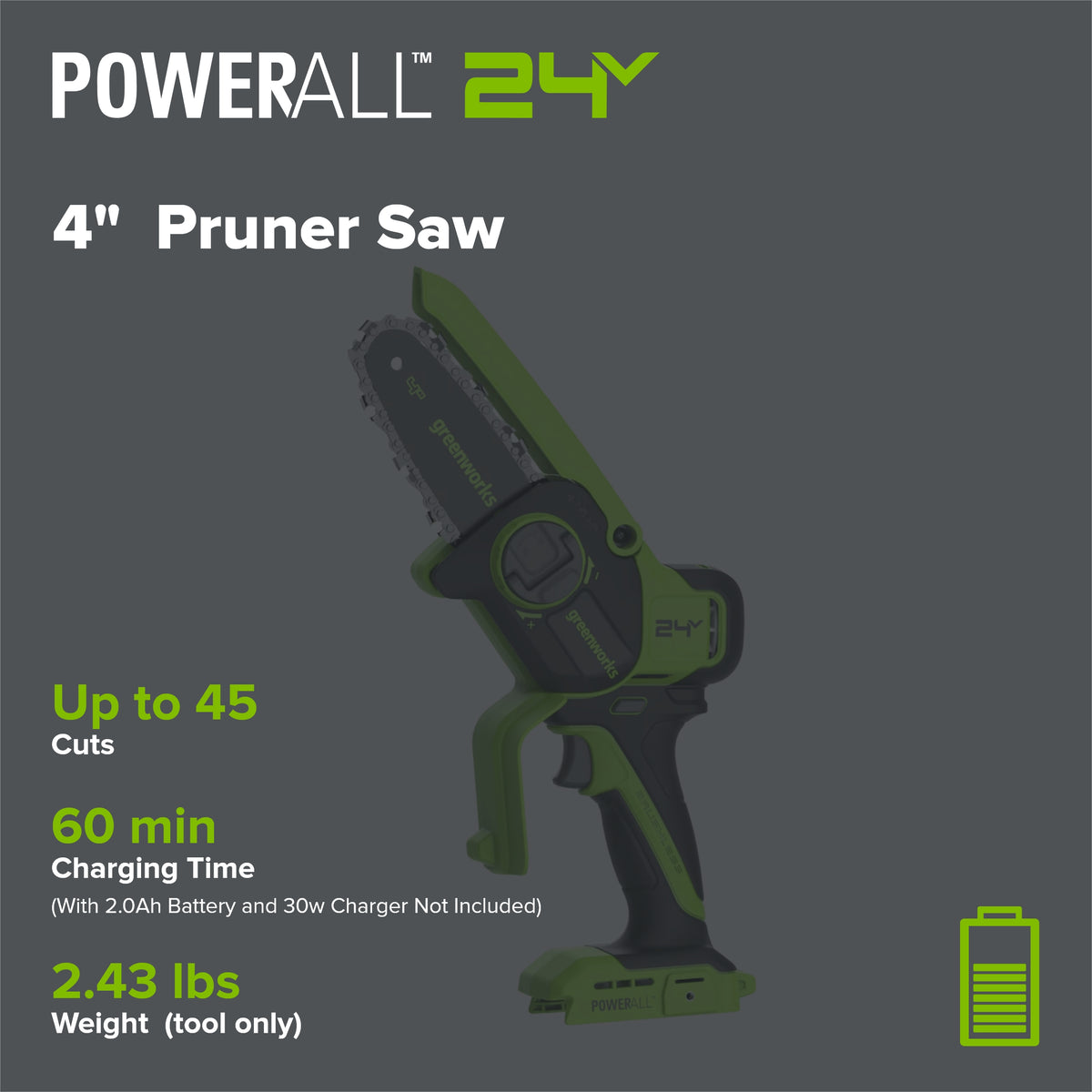 24V 4” Cordless Battery Brushless Pruner Saw (Tool Only)