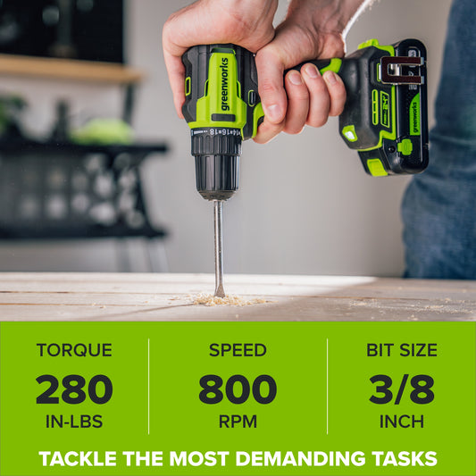 24V Cordless 280 in-lbs Drill/Driver Power Tool 3PC Combo Kit w/ 6-1/2