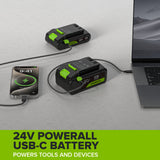 24V PowerAll 3/8" 280 in-lb Drill, with 2.0 Ah USB-C Battery, 30W USB-C Charger Block, 3' 100W USB-C Cable, 10-PC Drill Bit Set