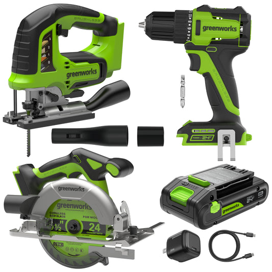 24V Cordless 280 in-lbs Drill/Driver Power Tool 3PC Combo Kit w/ 6-1/2