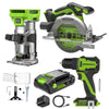 24V Cordless 280 in-lbs Drill/Driver Power Tool 3PC Combo Kit w/ 6-1/2" Circular Saw & Compact Router: (1) 2.0Ah USB-C Battery, (1) 30W USB-C Charger, (1) 3' 100W USB-C Cable