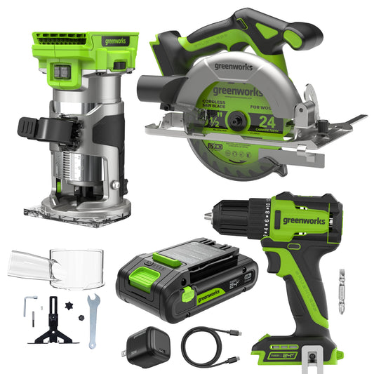 24V Cordless 280 in-lbs Drill/Driver Power Tool 3PC Combo Kit w/ 6-1/2