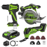 24V Cordless 280 in-lbs Drill/Driver Power Tool 3PC Combo Kit w/ 6-1/2" Circular Saw & Oscillating Multi-Tool: (1) 2.0Ah USB-C Battery, (1) 30W USB-C Charger, (1) 3' 100W USB-C Cable
