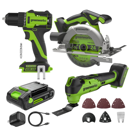 24V Cordless 280 in-lbs Drill/Driver Power Tool 3PC Combo Kit w/ 6-1/2