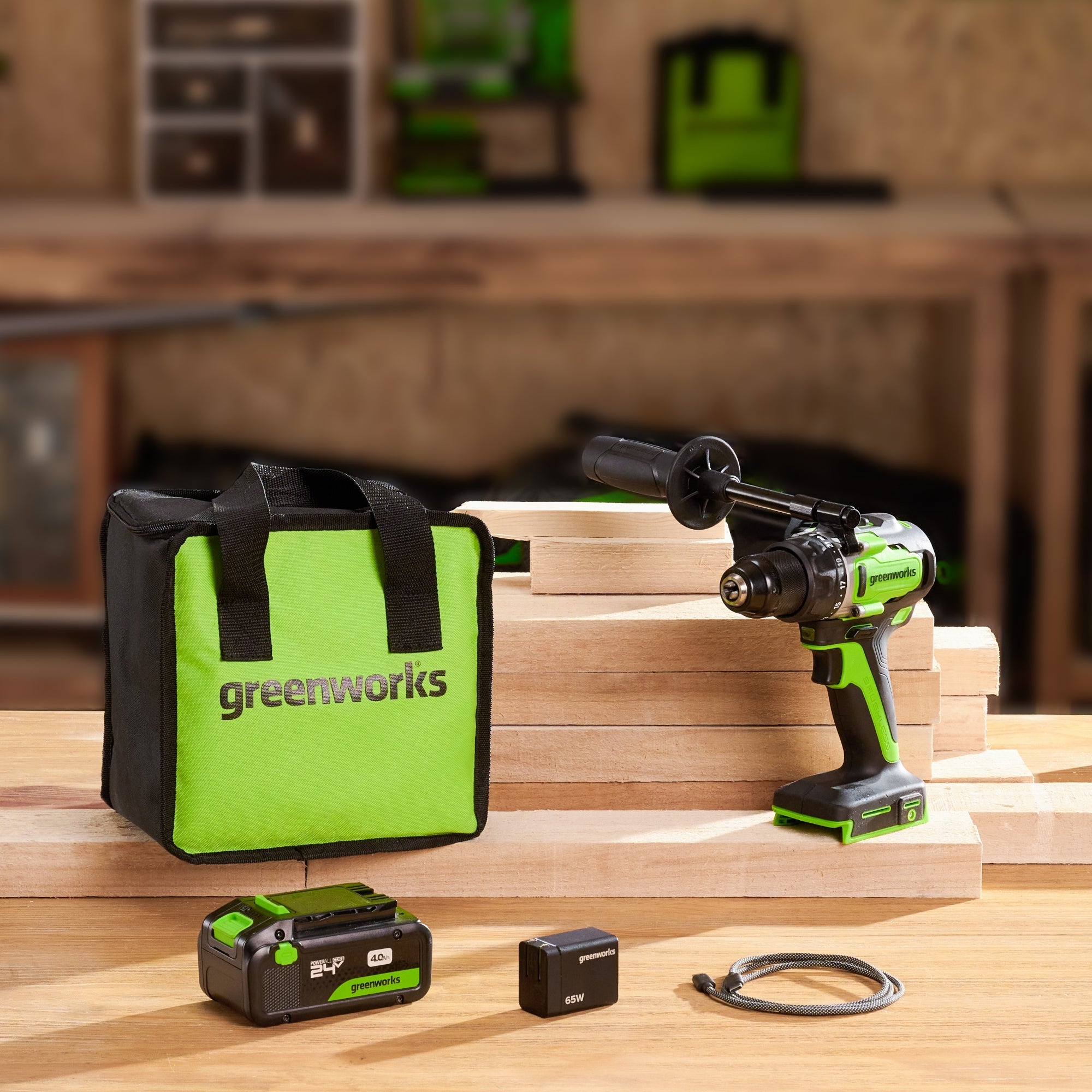 24V Cordless Battery 1/2" 800 in/lbs Drill Driver: 4.0 Ah USB-C Battery and 65W USB-C Fast Charger
