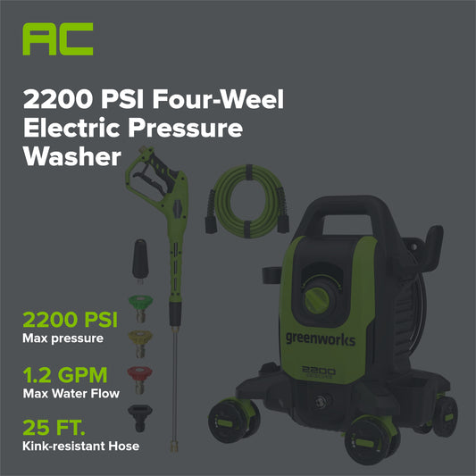 2200-PSI 1.2 GPM Four-Weel Electric Pressure Washer with 5 Nozzles & Detergent Tank