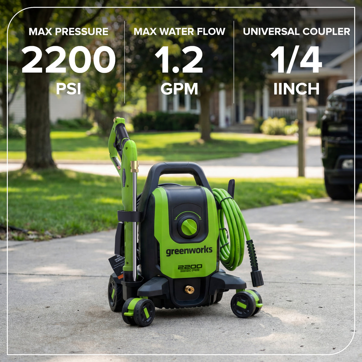 2200-PSI 1.2 GPM Four-Weel Electric Pressure Washer with 5 Nozzles & Detergent Tank