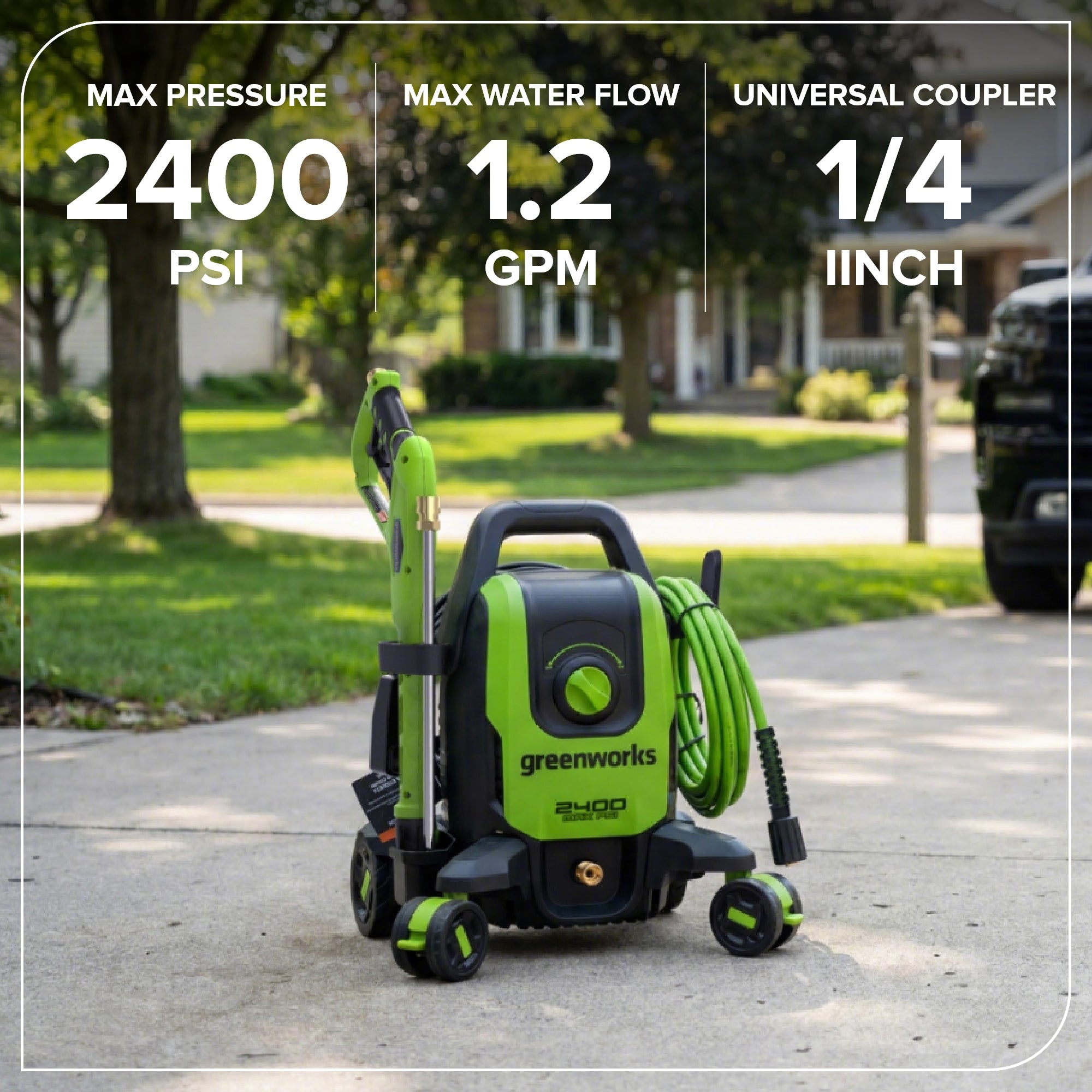 2400-PSI Brushless 1.2 GPM Four-Weel Electric Pressure Washer