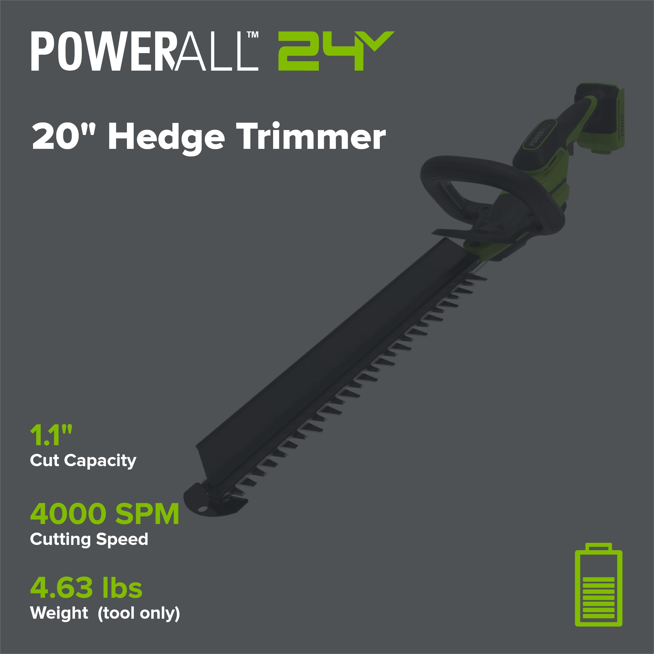 24V 20" Brushless (1.1" Cutting Capacity) Hedge Trimmer (Tool Only)