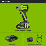 24V PowerAll 1,900 In-Lb Impact Driver, with 2.0 Ah USB-C Battery, 30W USB-C Charger Block, 3' 100W USB-C Cable, Belt Clip