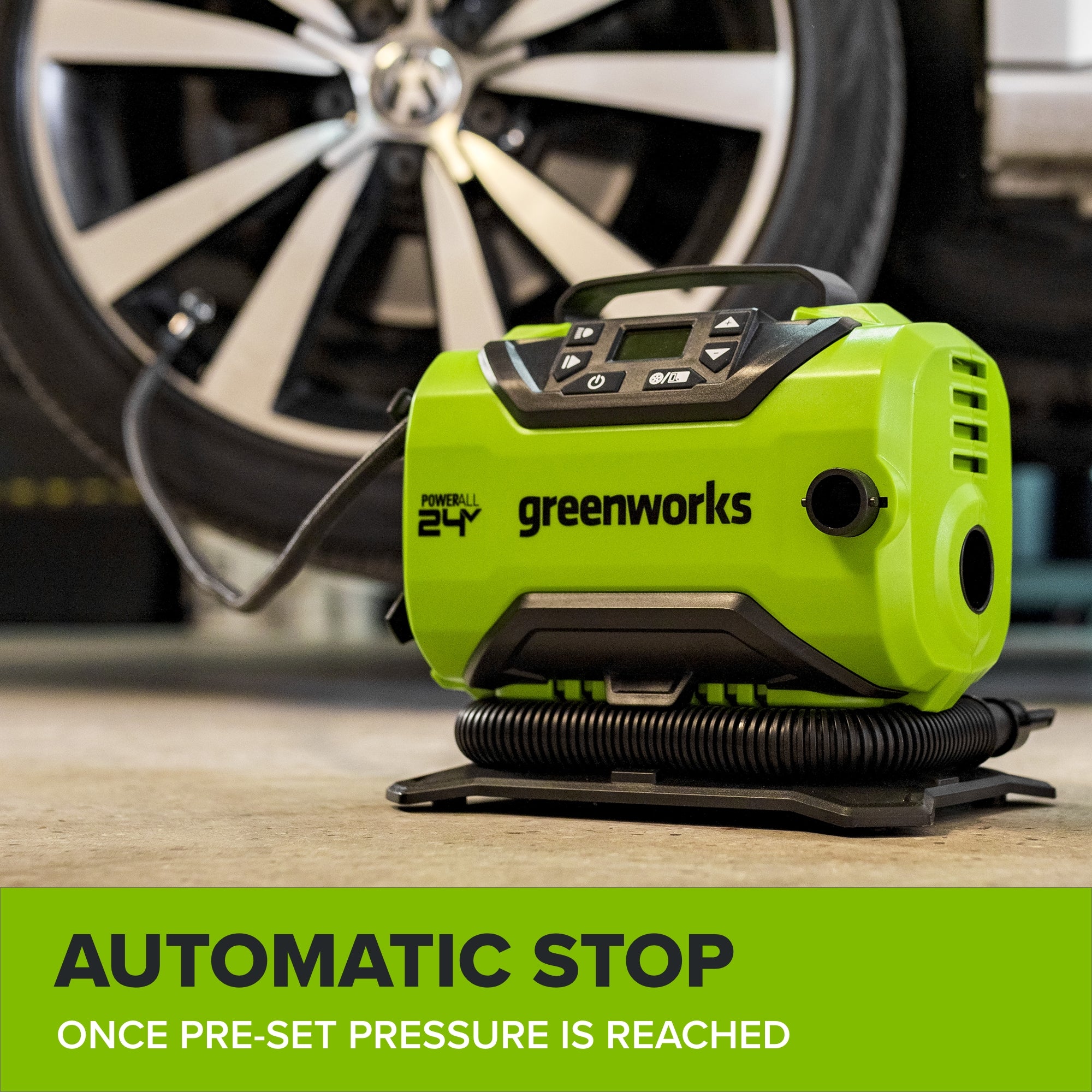 24V PowerAll Dual-Power Inflator/Deflator, with Pinch Valve Adaptor, Sports Ball Needle, Brass Presta Valve Adaptor, and Narrow Pinch Valve Nozzle