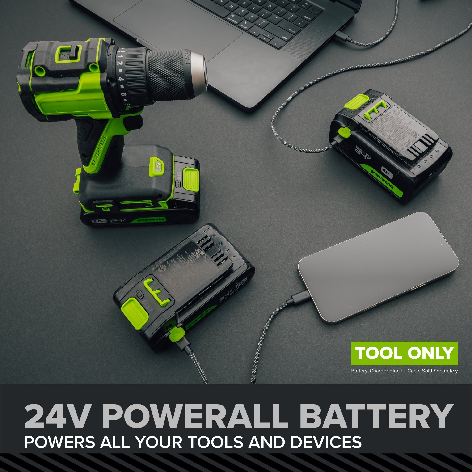 24V PowerAll Pro 1,430 ft-lb Breakaway Torque 1/2" Impact Wrench, Tool Only
