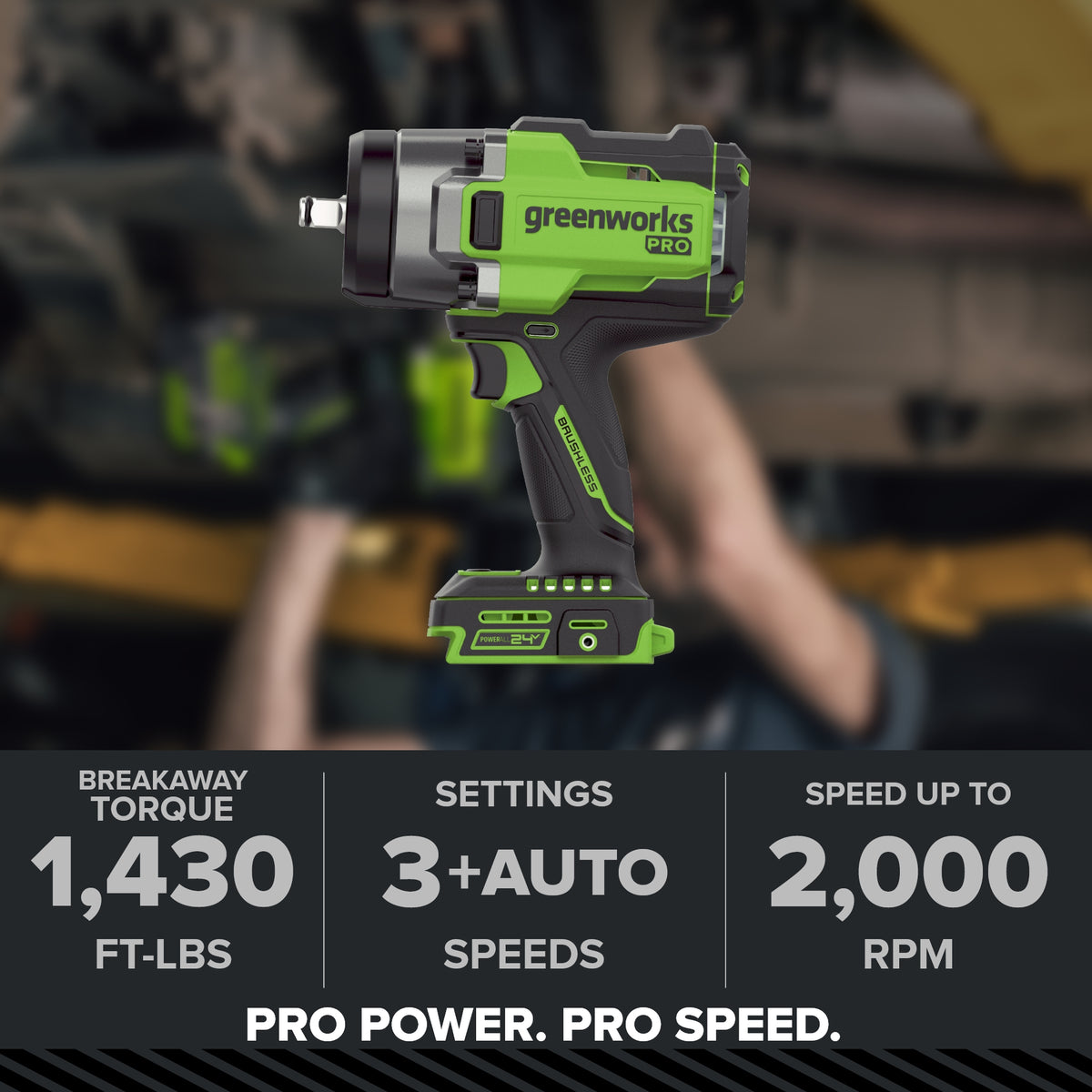24V PowerAll Pro 1,430 ft-lb Breakaway Torque 1/2" Impact Wrench, Tool Only