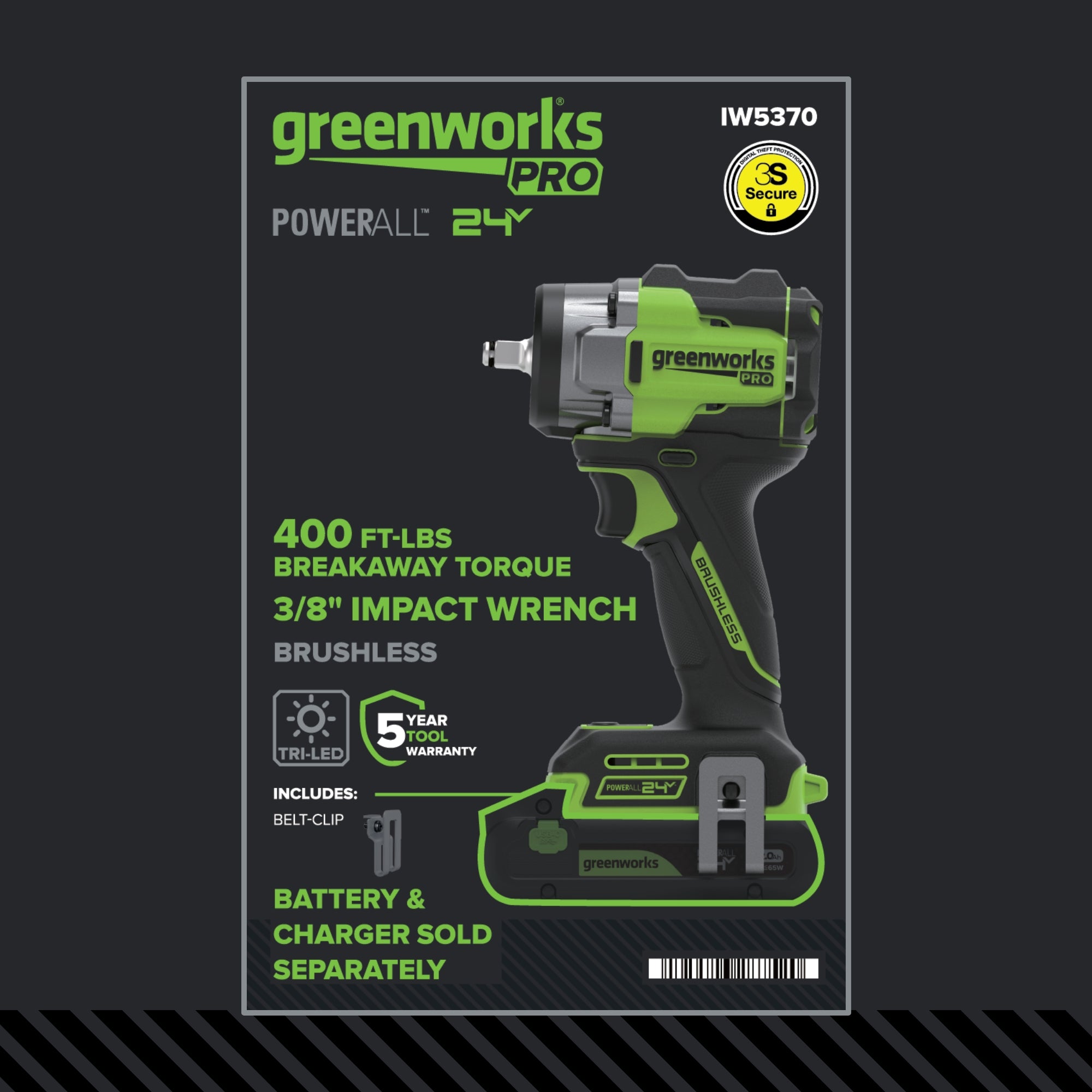 24V PowerAll Pro 400 ft-lb Breakaway Torque 3/8" Impact Wrench, Tool Only